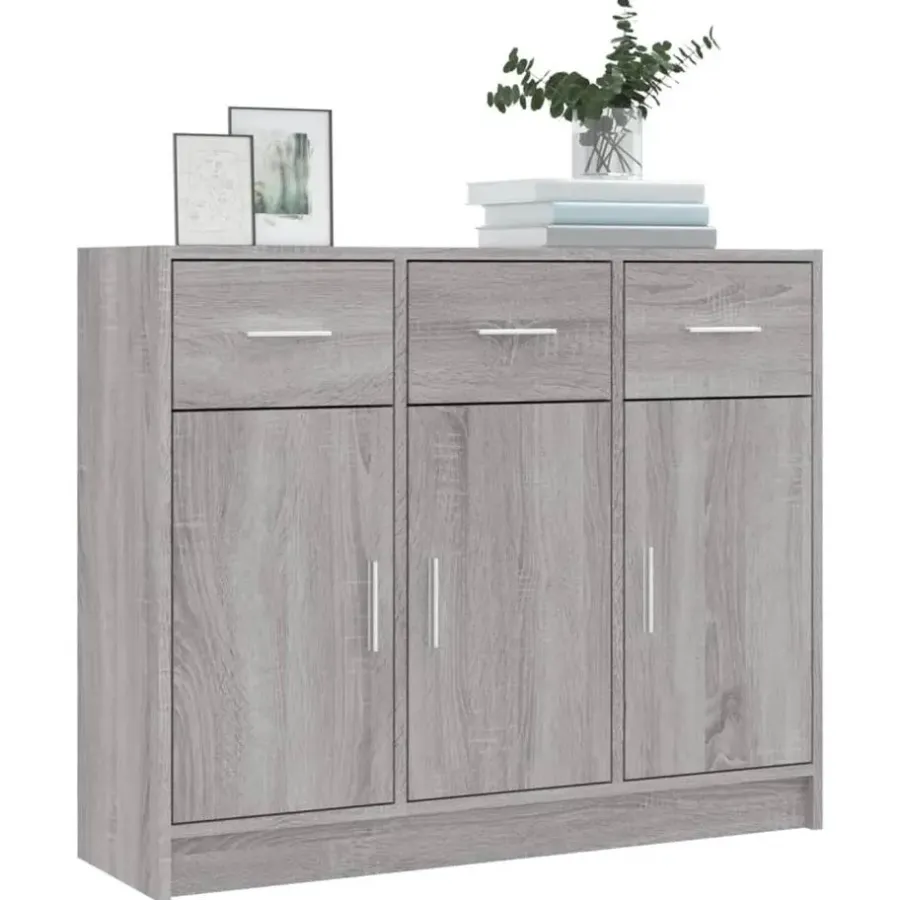 Dressoirs-vidaXL - Dressoir met 3 deuren 3 lades - Grijs sonoma eiken - Hout - 91x28x75 cm