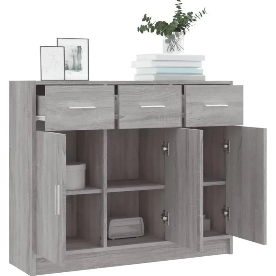 Dressoirs-vidaXL - Dressoir met 3 deuren 3 lades - Grijs sonoma eiken - Hout - 91x28x75 cm