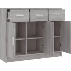 Dressoirs-vidaXL - Dressoir met 3 deuren 3 lades - Grijs sonoma eiken - Hout - 91x28x75 cm