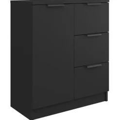 Dressoirs-vidaXL - Dressoir met 1 deur 3 lades - Zwart - Bewerkt hout - 60x30x70 cm
