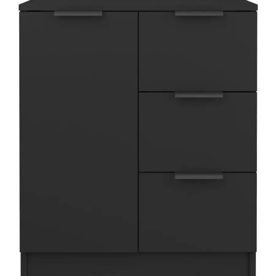 Dressoirs-vidaXL - Dressoir met 1 deur 3 lades - Zwart - Bewerkt hout - 60x30x70 cm