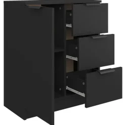 Dressoirs-vidaXL - Dressoir met 1 deur 3 lades - Zwart - Bewerkt hout - 60x30x70 cm