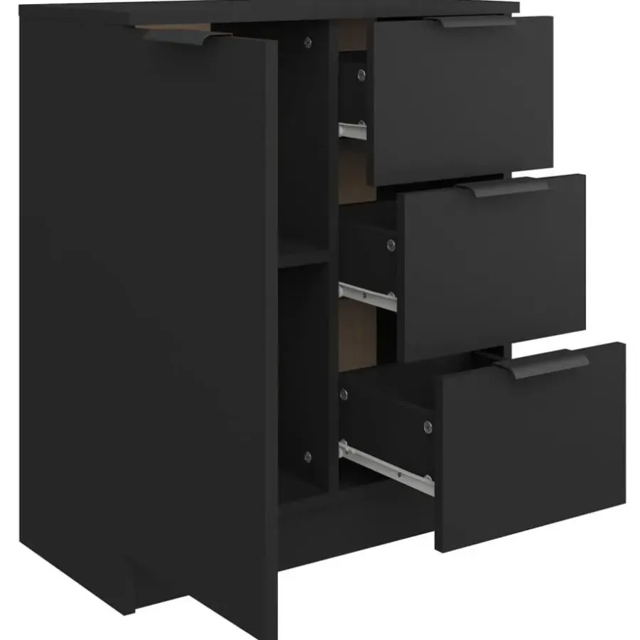 Dressoirs-vidaXL - Dressoir met 1 deur 3 lades - Zwart - Bewerkt hout - 60x30x70 cm
