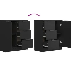 Dressoirs-vidaXL - Dressoir met 1 deur 3 lades - Zwart - Bewerkt hout - 60x30x70 cm