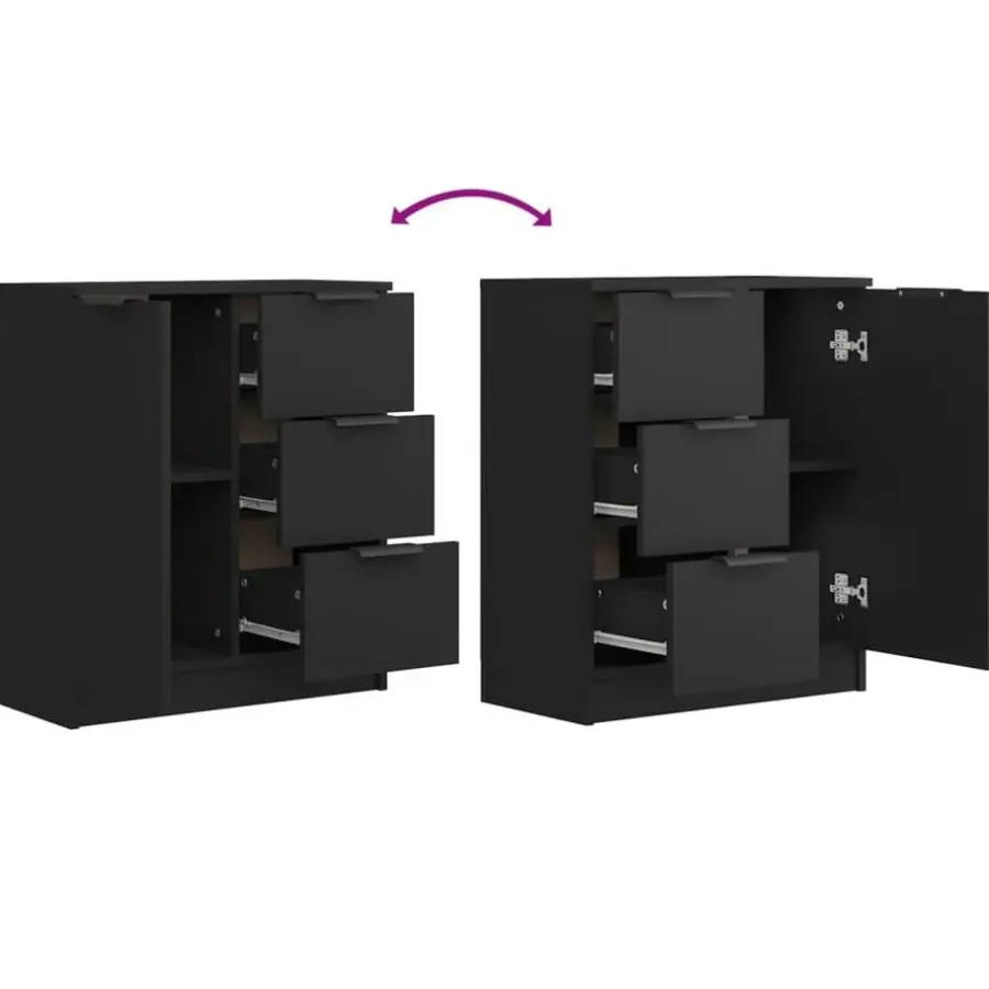 Dressoirs-vidaXL - Dressoir met 1 deur 3 lades - Zwart - Bewerkt hout - 60x30x70 cm