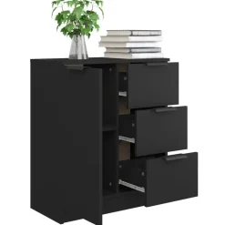 Dressoirs-vidaXL - Dressoir met 1 deur 3 lades - Zwart - Bewerkt hout - 60x30x70 cm