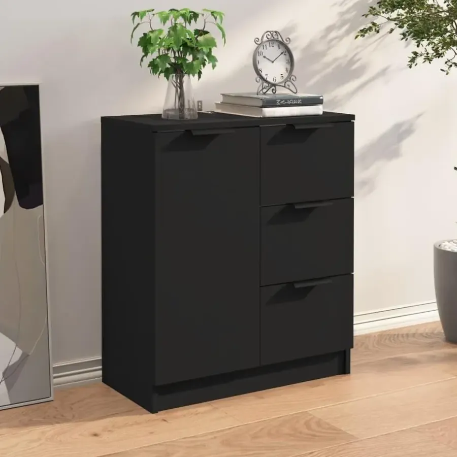 Dressoirs-vidaXL - Dressoir met 1 deur 3 lades - Zwart - Bewerkt hout - 60x30x70 cm
