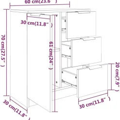 Dressoirs-vidaXL - Dressoir met 1 deur 3 lades - Zwart - Bewerkt hout - 60x30x70 cm