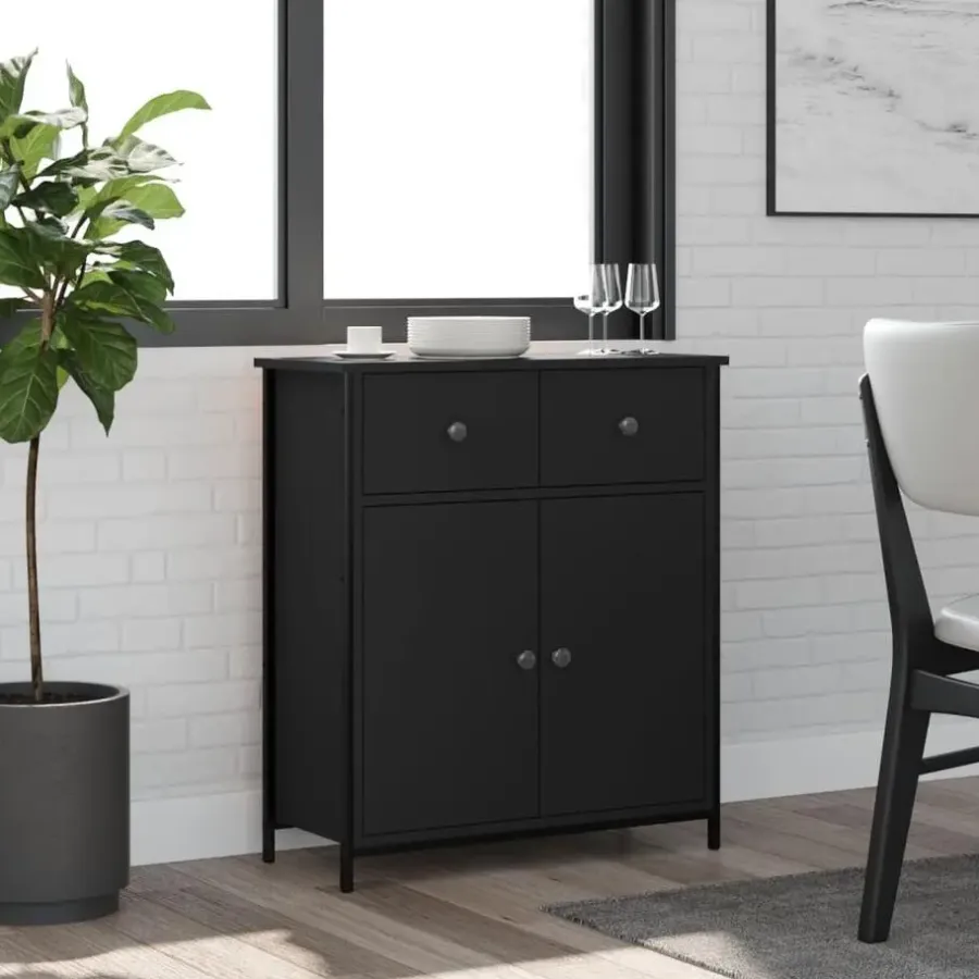 Dressoirs-vidaXL - Dressoir met 2 deuren 2 lades - Zwart - Hout en staal -70x30x80 cm