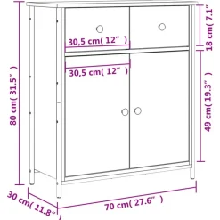 Dressoirs-vidaXL - Dressoir met 2 deuren 2 lades - Zwart - Hout en staal -70x30x80 cm