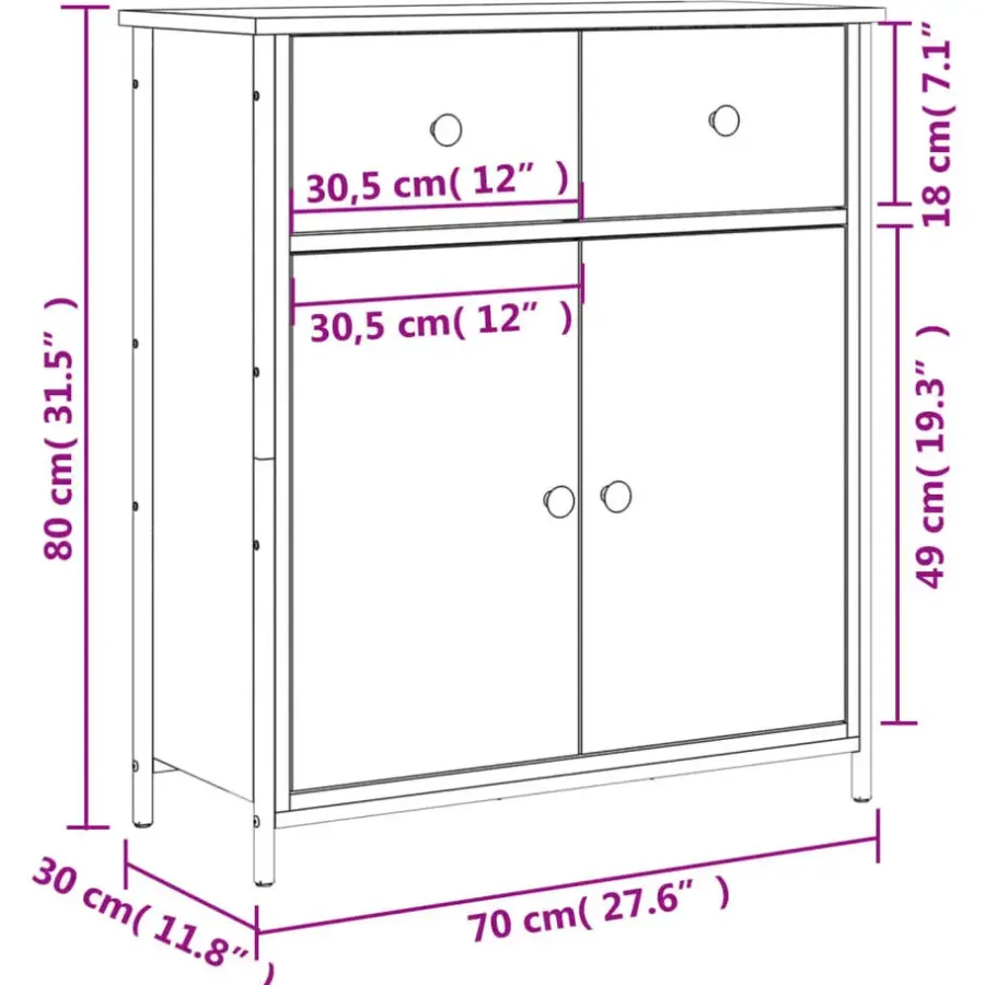 Dressoirs-vidaXL - Dressoir met 2 deuren 2 lades - Zwart - Hout en staal -70x30x80 cm