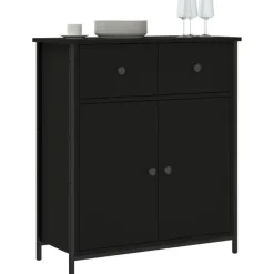 Dressoirs-vidaXL - Dressoir met 2 deuren 2 lades - Zwart - Hout en staal -70x30x80 cm
