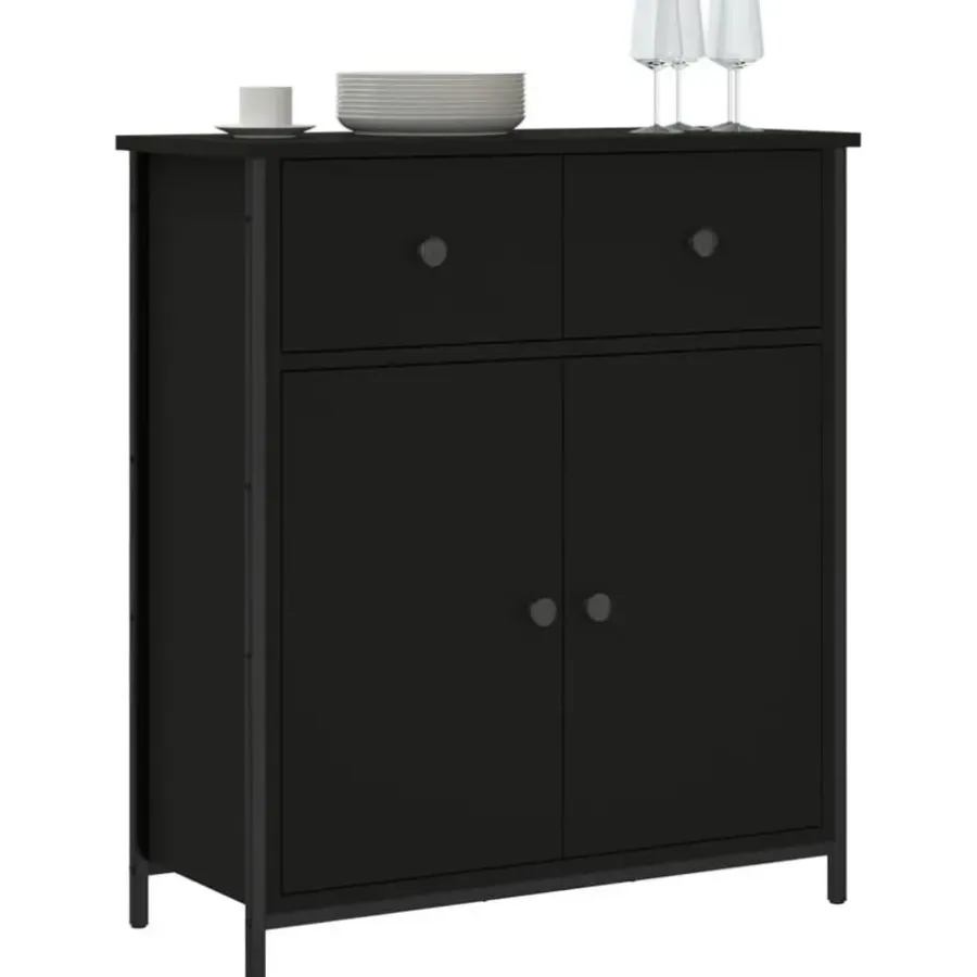 Dressoirs-vidaXL - Dressoir met 2 deuren 2 lades - Zwart - Hout en staal -70x30x80 cm