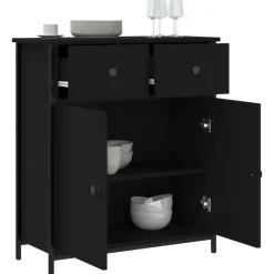 Dressoirs-vidaXL - Dressoir met 2 deuren 2 lades - Zwart - Hout en staal -70x30x80 cm