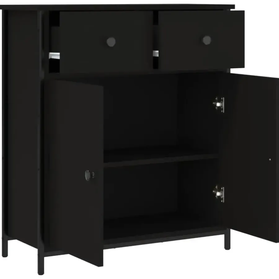 Dressoirs-vidaXL - Dressoir met 2 deuren 2 lades - Zwart - Hout en staal -70x30x80 cm