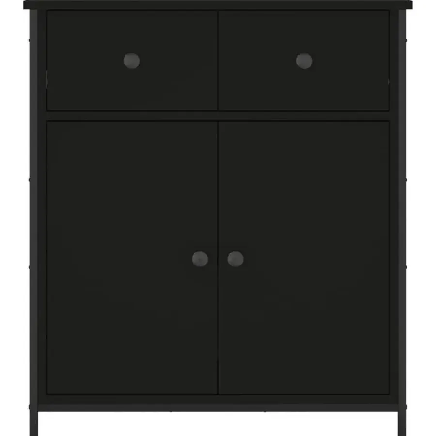 Dressoirs-vidaXL - Dressoir met 2 deuren 2 lades - Zwart - Hout en staal -70x30x80 cm