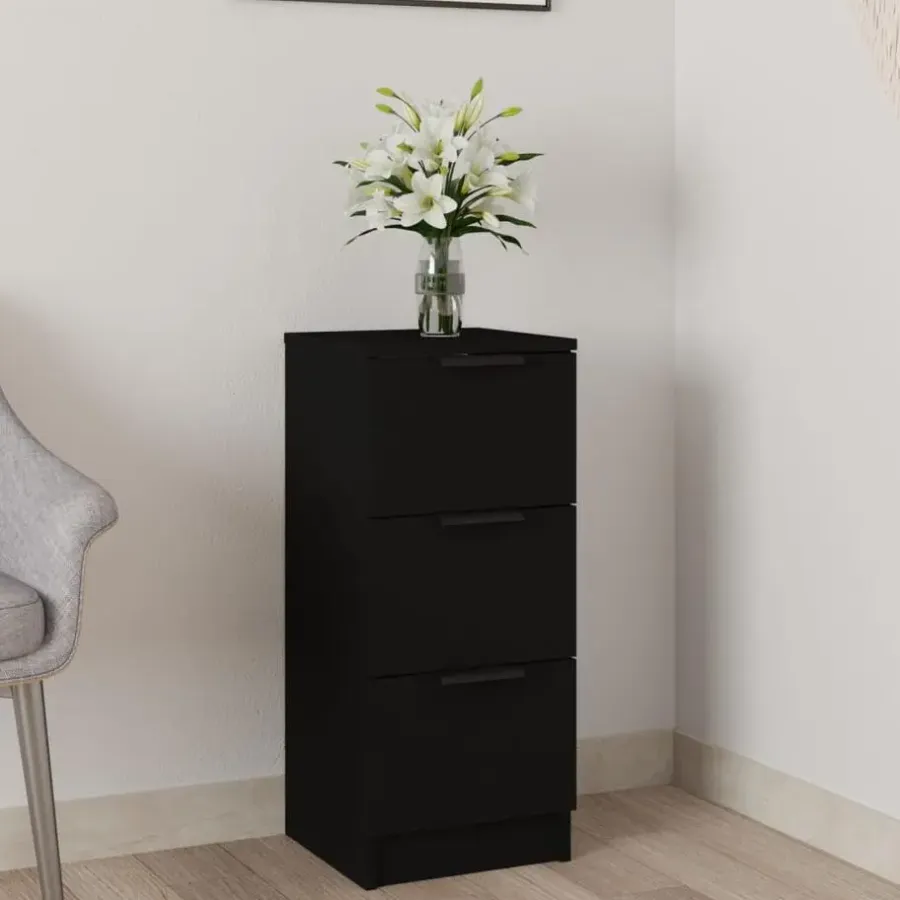 Dressoirs-vidaXL - Dressoir met 3 lades - Zwart - Bewerkt hout - 30x30x70 cm