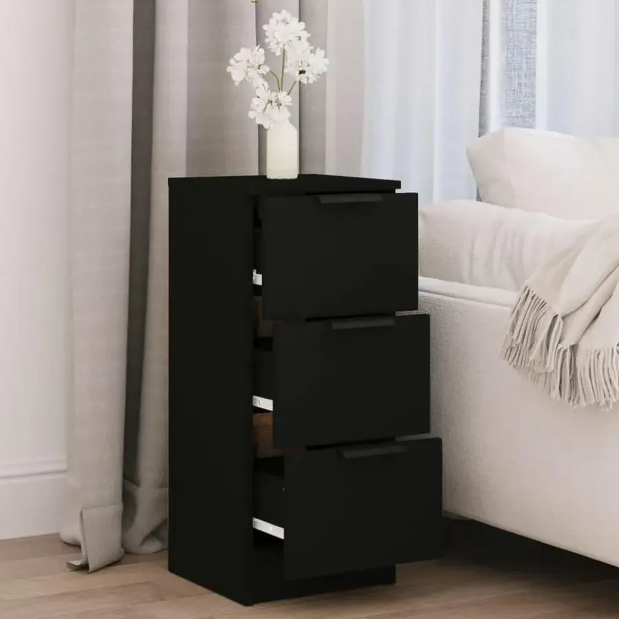 Dressoirs-vidaXL - Dressoir met 3 lades - Zwart - Bewerkt hout - 30x30x70 cm