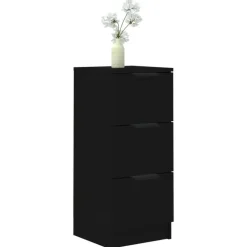 Dressoirs-vidaXL - Dressoir met 3 lades - Zwart - Bewerkt hout - 30x30x70 cm