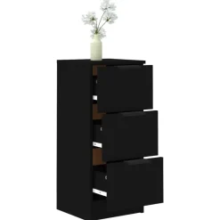Dressoirs-vidaXL - Dressoir met 3 lades - Zwart - Bewerkt hout - 30x30x70 cm