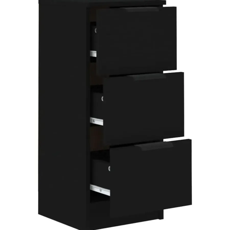 Dressoirs-vidaXL - Dressoir met 3 lades - Zwart - Bewerkt hout - 30x30x70 cm