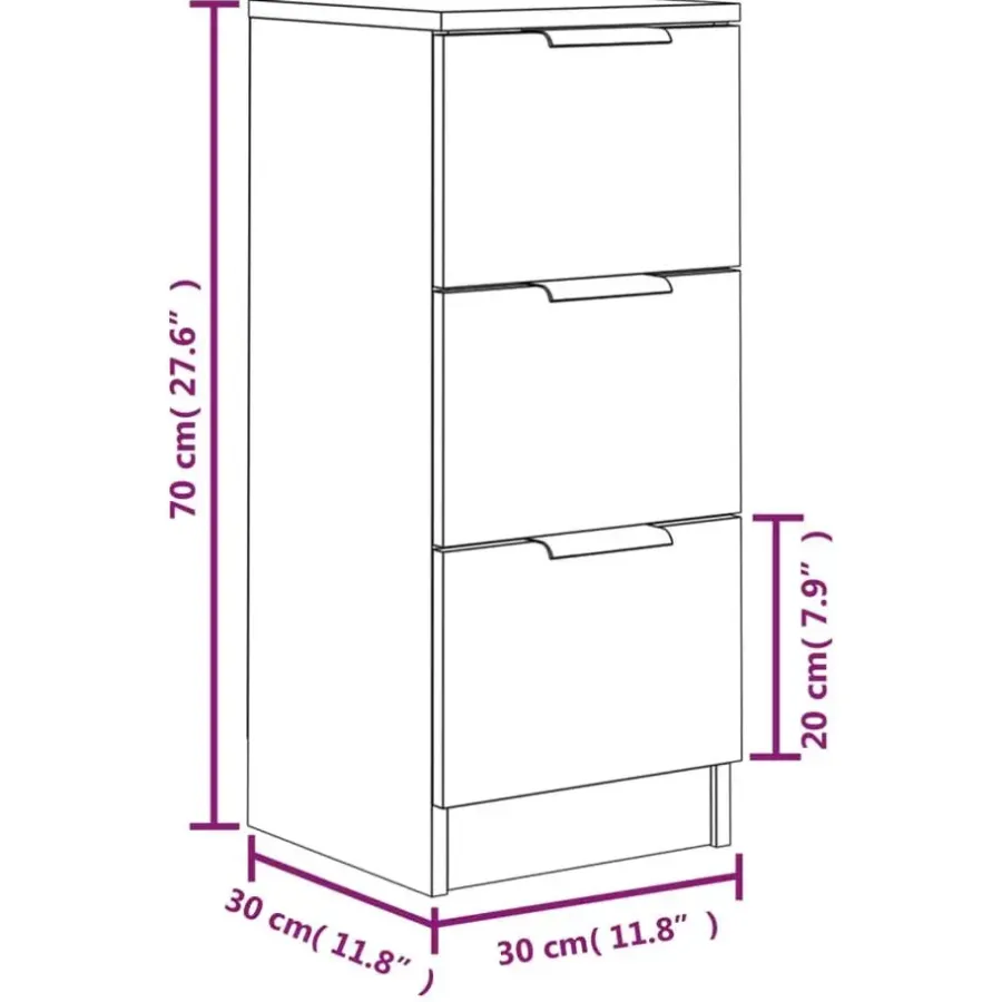 Dressoirs-vidaXL - Dressoir met 3 lades - Zwart - Bewerkt hout - 30x30x70 cm