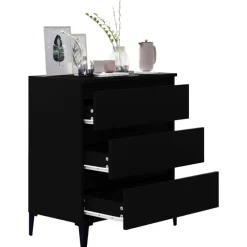 Ladekasten|Ladekasten-vidaXL - Dressoir met 3 lades - Zwart - Bewerkt hout en metaal- 91x28x75 cm