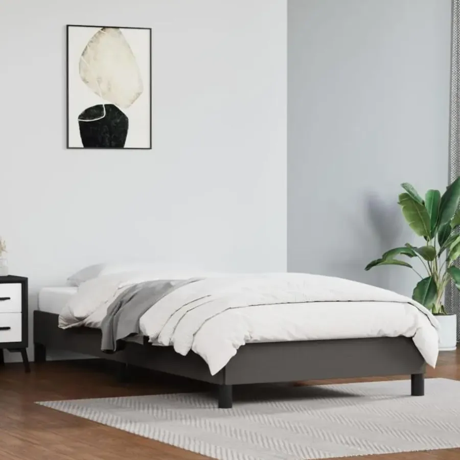 1-Persoons Bedden-vidaXL - Eenpersoonsbed frame met lattenbodem - Grijs - Kunstleer - 80x200 cm