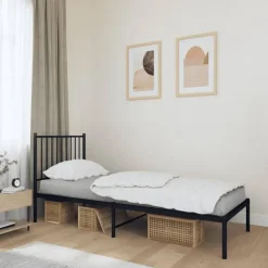 vidaXL - Eenpersoonsbed met hoofdbord - Zwart - Metaal - 80x200 cm