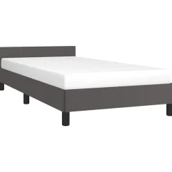 1-Persoons Bedden-vidaXL - Eenpersoonsbed met hoofdeinde zonder matras - Grijs - 90x200 cm