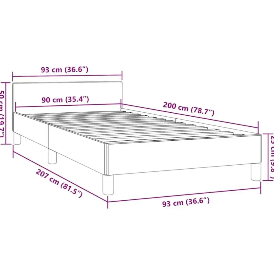 1-Persoons Bedden-vidaXL - Eenpersoonsbed met hoofdeinde zonder matras - Grijs - 90x200 cm