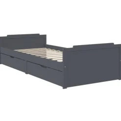 vidaXL - Eenpersoonsbed met lades - Donkergrijs - Massief grenenhout - 90x200 cm