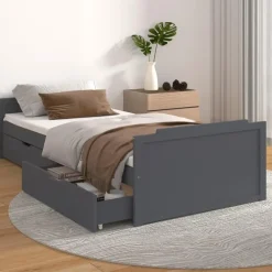 vidaXL - Eenpersoonsbed met lades - Donkergrijs - Massief grenenhout - 90x200 cm