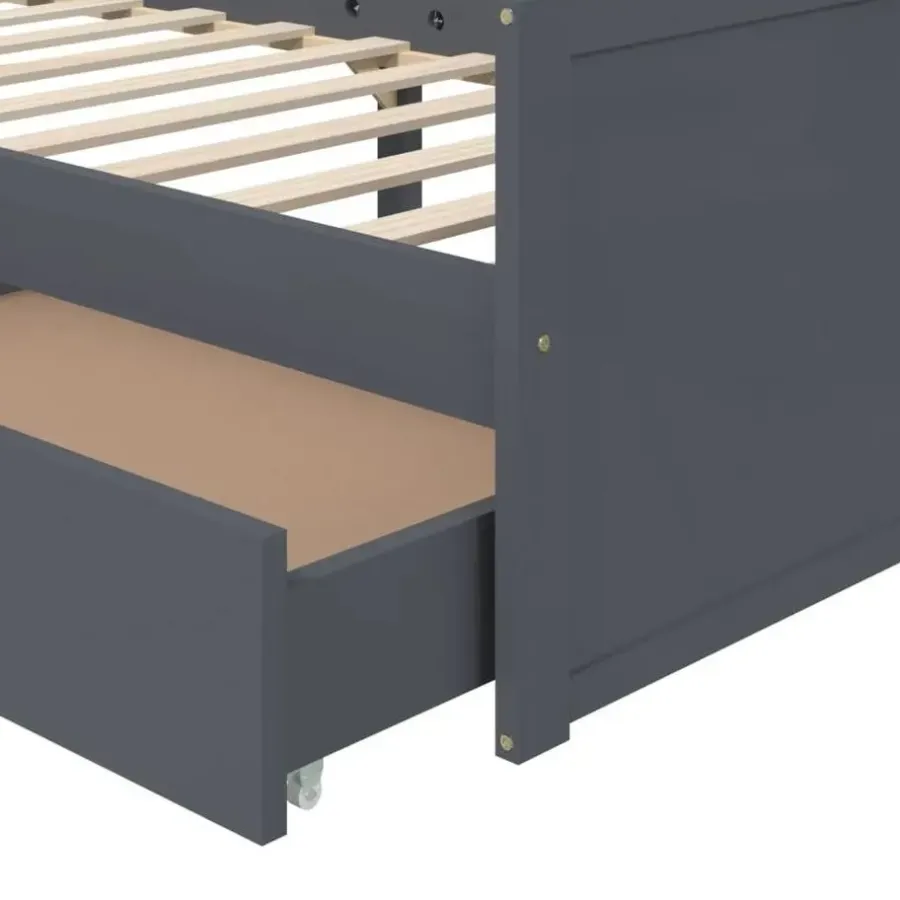 vidaXL - Eenpersoonsbed met lades - Donkergrijs - Massief grenenhout - 90x200 cm