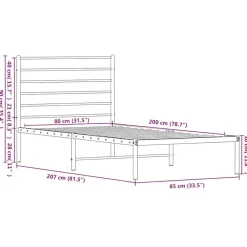vidaXL - Eenspersoonsbed met hoofdbord - Zwart - Metaal - 80x200 cm
