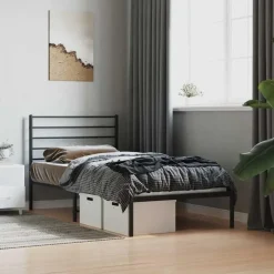 vidaXL - Eenspersoonsbed met hoofdbord - Zwart - Metaal - 80x200 cm