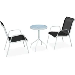 Bistro- & Balkonsets-vidaXL - Eethoek Voor Buiten - Zwart - Staal - 3 stuks