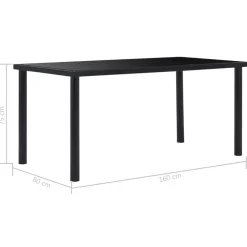 Rechthoekige Eettafels-vidaXL - Eettafel - Zwart - Glas - 160 x 80 x 75 cm
