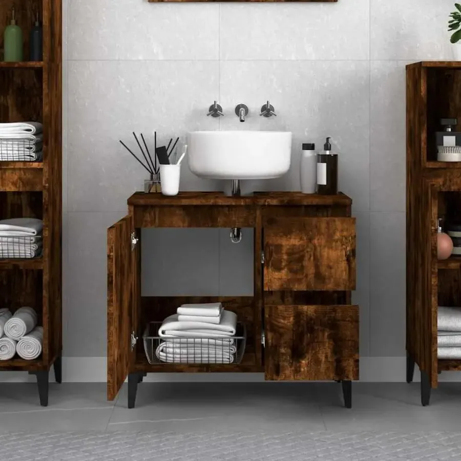 vidaXL - Gerookt eiken Wastafelonderkast - 1 deur 2 lades - Hout - 65x33x60 cm
