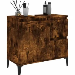 vidaXL - Gerookt eiken Wastafelonderkast - 1 deur 2 lades - Hout - 65x33x60 cm