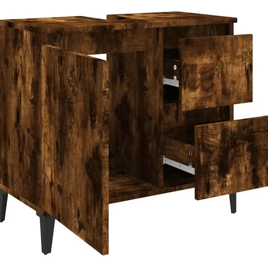vidaXL - Gerookt eiken Wastafelonderkast - 1 deur 2 lades - Hout - 65x33x60 cm