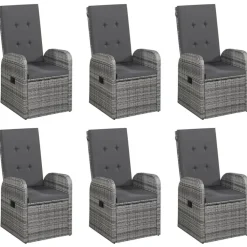 vidaXL - Grijs Tuinset - 6 verstelbaar stoelen en 150x90 cm tafel - Poly rattan