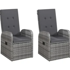Tuinsets-vidaXL - Grijs Tuinset - 4 verstelbaar stoelen en 85x85 cm tafel - Poly rattan