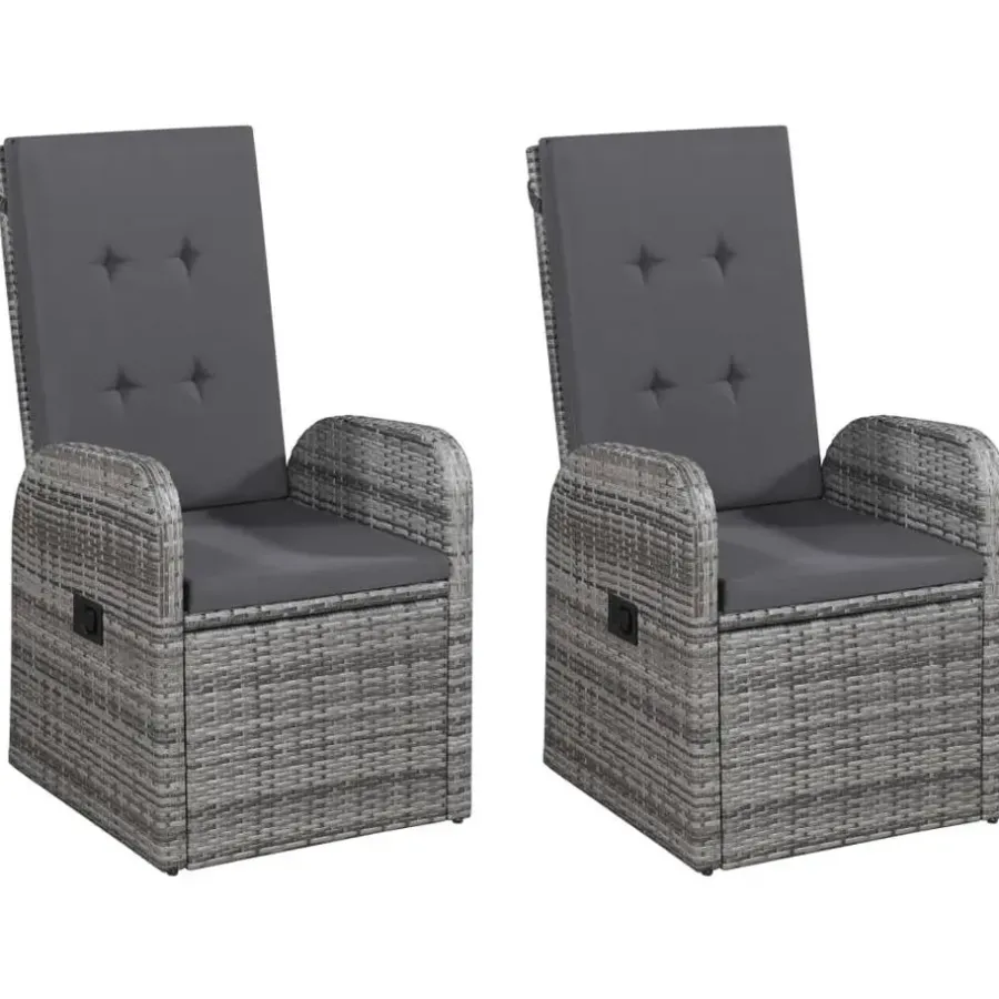 Tuinsets-vidaXL - Grijs Tuinset - 4 verstelbaar stoelen en 85x85 cm tafel - Poly rattan
