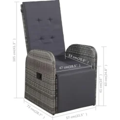 Tuinsets-vidaXL - Grijs Tuinset - 4 verstelbaar stoelen en 85x85 cm tafel - Poly rattan