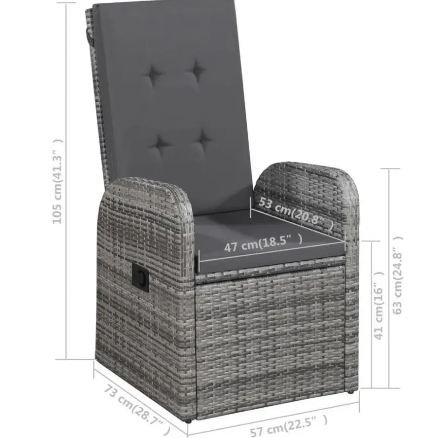Tuinsets-vidaXL - Grijs Tuinset - 4 verstelbaar stoelen en 85x85 cm tafel - Poly rattan