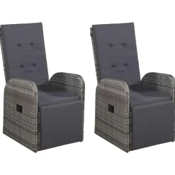 Tuinsets-vidaXL - Grijs Tuinset - 4 verstelbaar stoelen en 85x85 cm tafel - Poly rattan