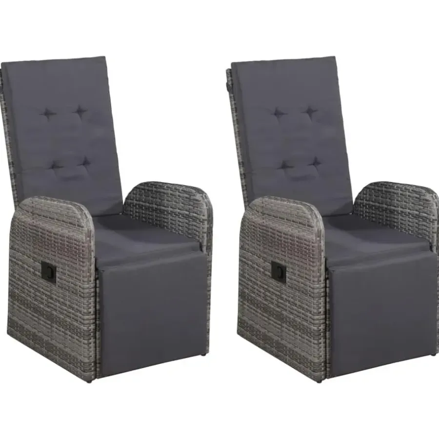 Tuinsets-vidaXL - Grijs Tuinset - 4 verstelbaar stoelen en 85x85 cm tafel - Poly rattan