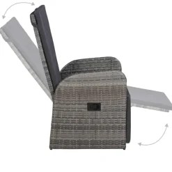 Tuinsets-vidaXL - Grijs Tuinset - 4 verstelbaar stoelen en 85x85 cm tafel - Poly rattan