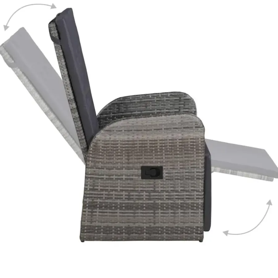 Tuinsets-vidaXL - Grijs Tuinset - 4 verstelbaar stoelen en 85x85 cm tafel - Poly rattan